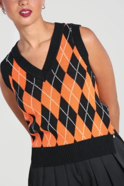 Rhombus Vest Black-Orange