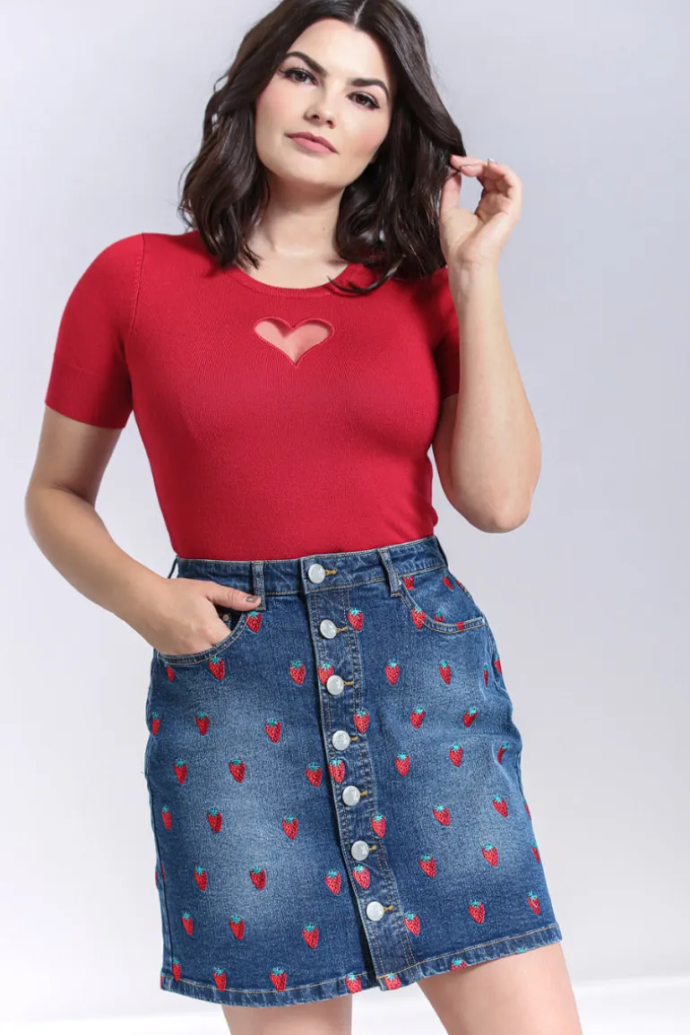 Strawberry Denim Mini Skirt