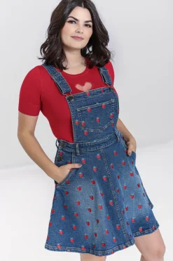 Strawberry Denim Pinafore Dress