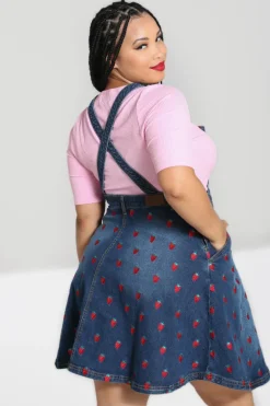 Strawberry Denim Pinafore Dress