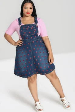 Strawberry Denim Pinafore Dress